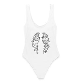 Grandes ailes, ailes d'ange, argent - Maillot de bain femme - blanc - Dos - AI Model Female 172 dark (172cm)