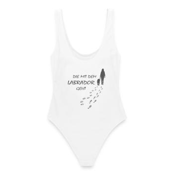 Die mit dem Labrador geht, Hundepfoten Labbi Gassi - Frauen Badeanzug - Weiß - Hinten - AI Model Female 172 dark (172cm)