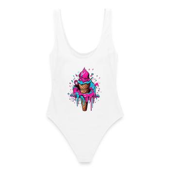 Neon EisCreme Geschenk für Trendliebhaber - Frauen Badeanzug - Weiß - Hinten - AI Model Female 172 dark (172cm)