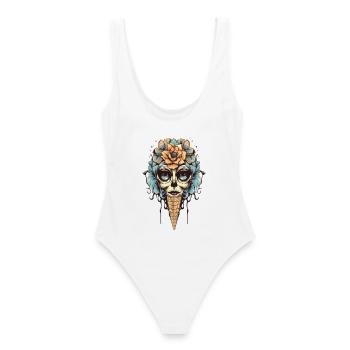 Blumen-Totenkopf Eistüte Design - Women's Swimsuit - white - Back - AI Model Female 172 dark (172cm)