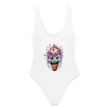 Bunte Totenschleckerei mit Kremtopping - Frauen Badeanzug - Weiß - Hinten - AI Model Female 172 dark (172cm)