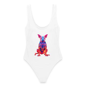 Neon dog with tech design - Women's Swimsuit - white - Back - AI Model Female 172 dark (172cm)