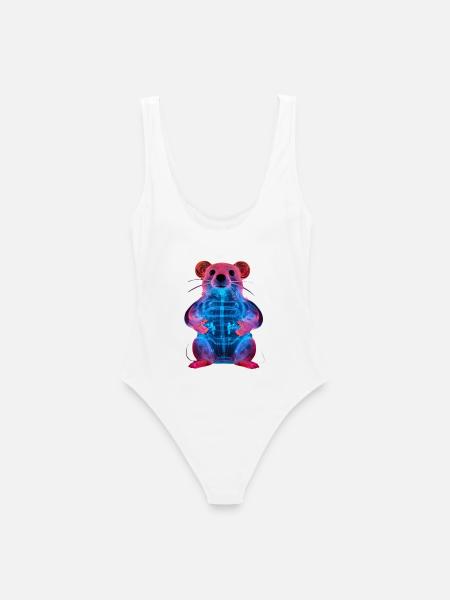 Neon-Leuchtender Ratten-Design - Frauen Badeanzug - Weiß