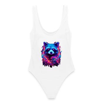 Neon Futuristic Waschbär Illustration - Frauen Badeanzug - Weiß - Hinten - AI Model Female 172 dark (172cm)