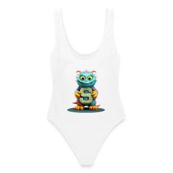 Monstre coloré avec lettre S de l’alphabet - Maillot de bain femme - blanc - Dos - AI Model Female 172 dark (172cm)