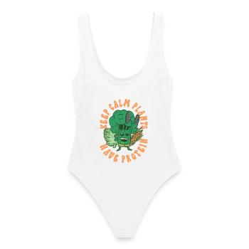 Keep calm plants have protein - Frauen Badeanzug - Weiß - Hinten - AI Model Female 172 dark (172cm)