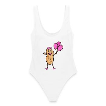Happy birthday Erdnuss Baby Geburtstag Geburt Nuss - Frauen Badeanzug - Weiß - Hinten - AI Model Female 172 dark (172cm)