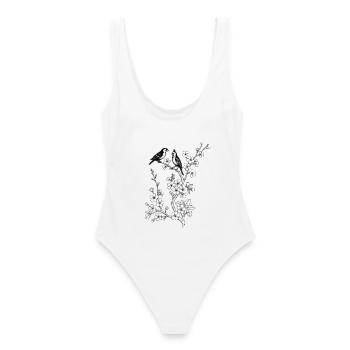 Oiseaux sur branche de cerisier - Maillot de bain femme - blanc - Dos - AI Model Female 172 dark (172cm)