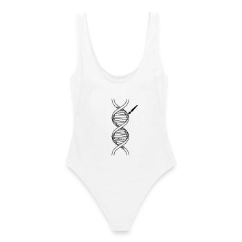 Abstract Geometric Spiral Art Print - Women's Swimsuit - white - Back - AI Model Female 172 dark (172cm)