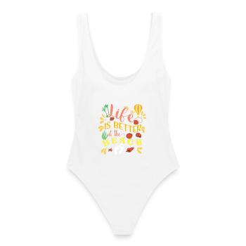 Motif de la joie de vivre sur la plage - Maillot de bain femme - blanc - Dos - AI Model Female 172 dark (172cm)
