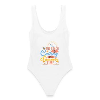 Design de plage estival avec des motifs de soleil - Maillot de bain femme - blanc - Dos - AI Model Female 172 dark (172cm)
