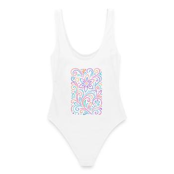 Motifs floraux colorés de style mandala - Maillot de bain femme - blanc - Dos - AI Model Female 172 dark (172cm)
