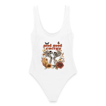 Skelett Blumen - good energy - Frauen Badeanzug - Weiß - Hinten - AI Model Female 172 dark (172cm)