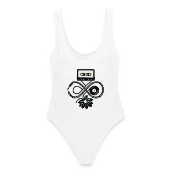 Musik Retro Kassette Vinyl Unendlichkeit Blume - Frauen Badeanzug - Weiß - Hinten - AI Model Female 172 dark (172cm)