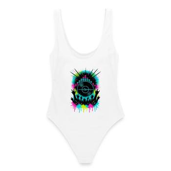 Festival de musique Audience Equalizer Vinyle Wave - Maillot de bain femme - blanc - Dos - AI Model Female 172 dark (172cm)