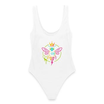 Reine Néon des Abeilles, Electro Hive Beats - Maillot de bain femme - blanc - Dos - AI Model Female 172 dark (172cm)