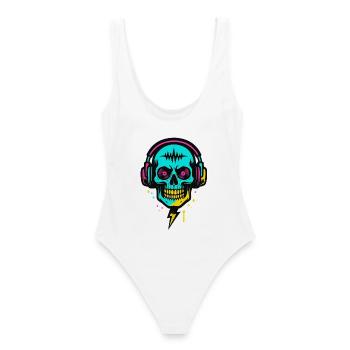 Casques en forme de crâne néon, rythmes rave sombres - Maillot de bain femme - blanc - Dos - AI Model Female 172 dark (172cm)