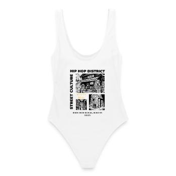 Hip Hop Streetwear Reste Vrai – Rap minimaliste - Maillot de bain femme - blanc - Dos - AI Model Female 172 dark (172cm)