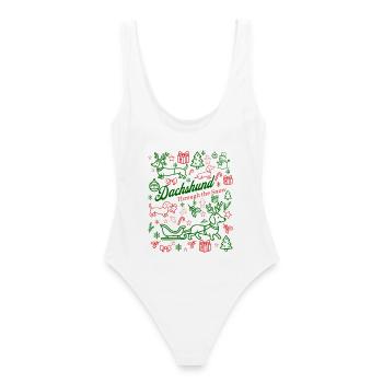 Teckel à travers la neige Festif - Maillot de bain femme - blanc - Dos - AI Model Female 172 dark (172cm)