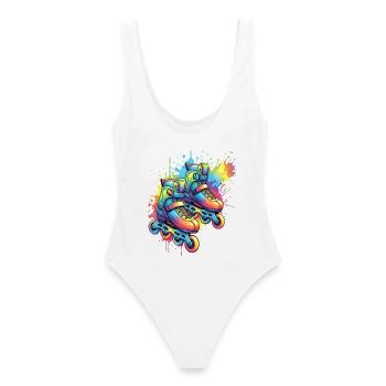 patins à roulettes - Illustration sports urbains - Maillot de bain femme - blanc - Dos - AI Model Female 172 dark (172cm)
