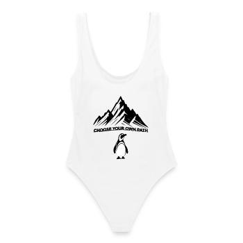 Minimalistische Pinguin-Silhouette - Frauen Badeanzug - Weiß - Hinten - AI Model Female 172 dark (172cm)