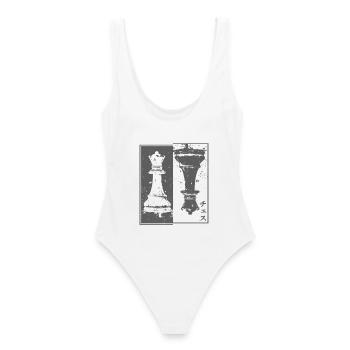 Pièce d’échecs Lady Vintage design japonais - Maillot de bain femme - blanc - Dos - AI Model Female 172 dark (172cm)