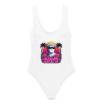 Statue rétro RAVE Coucher de soleil pour le festival et la fête - Maillot de bain femme - blanc - Dos - AI Model Female 172 dark (172cm)