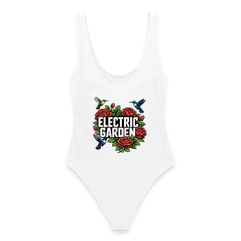 Motif nature des colibris du jardin électrique - Maillot de bain femme - blanc - Dos - AI Model Female 172 dark (172cm)