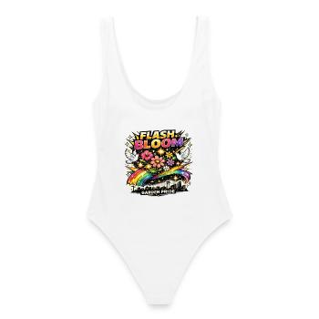 Flash Bloom Garden Pride Blumen Regenbogen - Frauen Badeanzug - Weiß - Hinten - AI Model Female 172 dark (172cm)