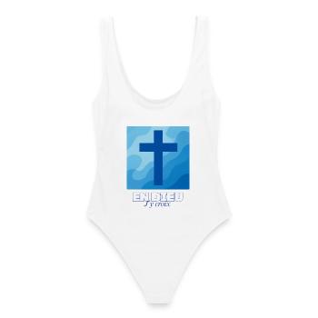 En Dieu j’y crois - Chretien - Maillot de bain femme - blanc - Dos - AI Model Female 172 dark (172cm)