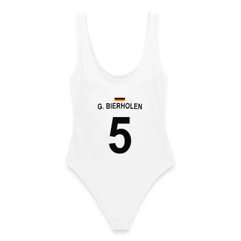 G Bierholen Lustiges Fußball Fan Shirt - Frauen Badeanzug - Weiß - Hinten - AI Model Female 172 dark (172cm)