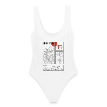 Japanese Koi Fish Great Wave Kanagawa Torii Kanji - Women's Swimsuit - white - Back - AI Model Female 172 dark (172cm)