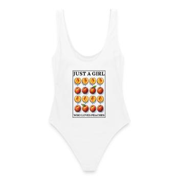 JUST A GIRL WHO LOVES PEACHES - Pfirsich im Rahmen - Frauen Badeanzug - Weiß - Hinten - AI Model Female 172 dark (172cm)
