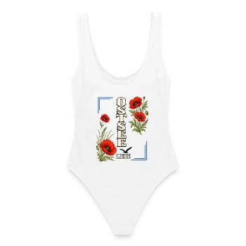 Ostsee Liebe mit Mohnblumen – Küstenmotiv - Frauen Badeanzug - Weiß - Hinten - AI Model Female 172 dark (172cm)