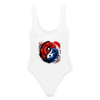 Yin Yang Betta Fish Red & Blue Harmony - Frauen Badeanzug - Weiß - Hinten - AI Model Female 172 dark (172cm)