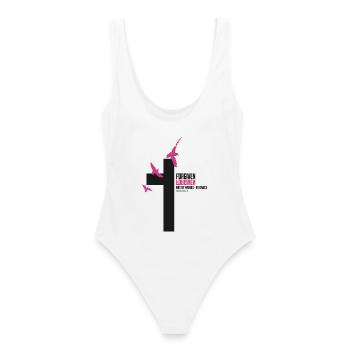 FORGIVEN Kreuz Tauben Pink Grace Vers - Frauen Badeanzug - Weiß - Hinten - AI Model Female 172 dark (172cm)