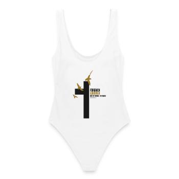 FORGIVEN Kreuz Tauben Gold Grace Vers - Frauen Badeanzug - Weiß - Hinten - AI Model Female 172 dark (172cm)
