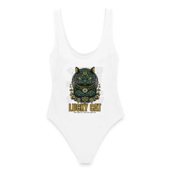 Lucky Cat Glückskatze Maneki Neko Jade - Women's Swimsuit - white - Back - AI Model Female 172 dark (172cm)