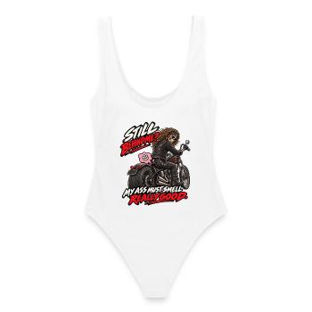 Still Behind Me Biker Humor - Frauen Badeanzug - Weiß - Hinten - AI Model Female 172 dark (172cm)