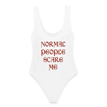 Normal People Scare Me - lustiger Meme - Frauen Badeanzug - Weiß - Hinten - AI Model Female 172 dark (172cm)