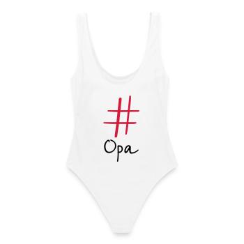 #Opa Hashtag Social Media I Geschenkidee für Opa - Frauen Badeanzug - Weiß - Hinten - AI Model Female 172 dark (172cm)