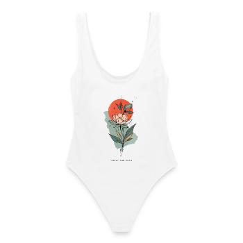 Ligne de fleurs devant le soleil rouge - Maillot de bain femme - blanc - Dos - AI Model Female 172 dark (172cm)