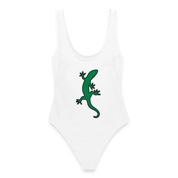 Eidechse Salamander Gecko - Frauen Badeanzug - Weiß - Hinten - AI Model Female 172 dark (172cm)