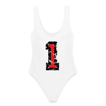 Le numéro une- No. 1 (deux couleurs) rouge - Maillot de bain femme - blanc - Dos - AI Model Female 172 dark (172cm)