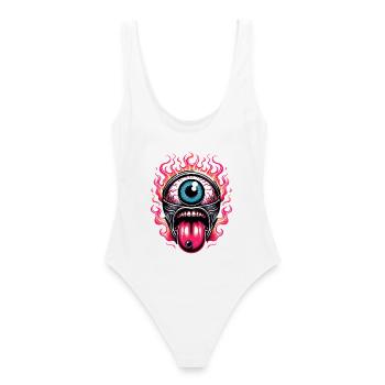 Monster Auge Zunge - Frauen Badeanzug - Weiß - Hinten - AI Model Female 172 dark (172cm)