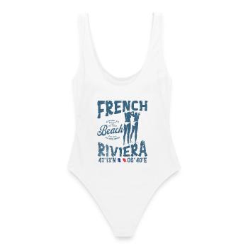 Design plage Riviera française ambiance estivale - Maillot de bain femme - blanc - Dos - AI Model Female 172 dark (172cm)