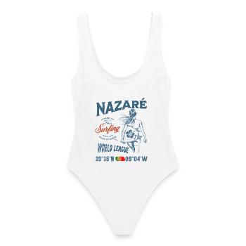 Nazaré Surfing Girl Nautischer Druck - Frauen Badeanzug - Weiß - Hinten - AI Model Female 172 dark (172cm)