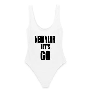 New Year Lets GO - Motivational Slogan - Frauen Badeanzug - Weiß - Hinten - AI Model Female 172 dark (172cm)