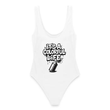 C’est un graffiti de vie coloré - Maillot de bain femme - blanc - Dos - AI Model Female 172 dark (172cm)
