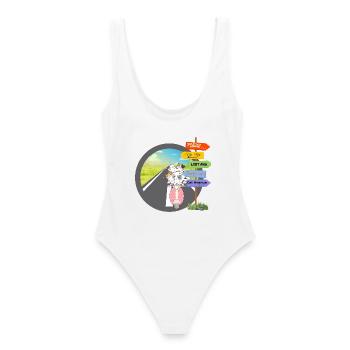 Verspielte Katzen-Roadtrip-Einheit - Frauen Badeanzug - Weiß - Hinten - AI Model Female 172 dark (172cm)
